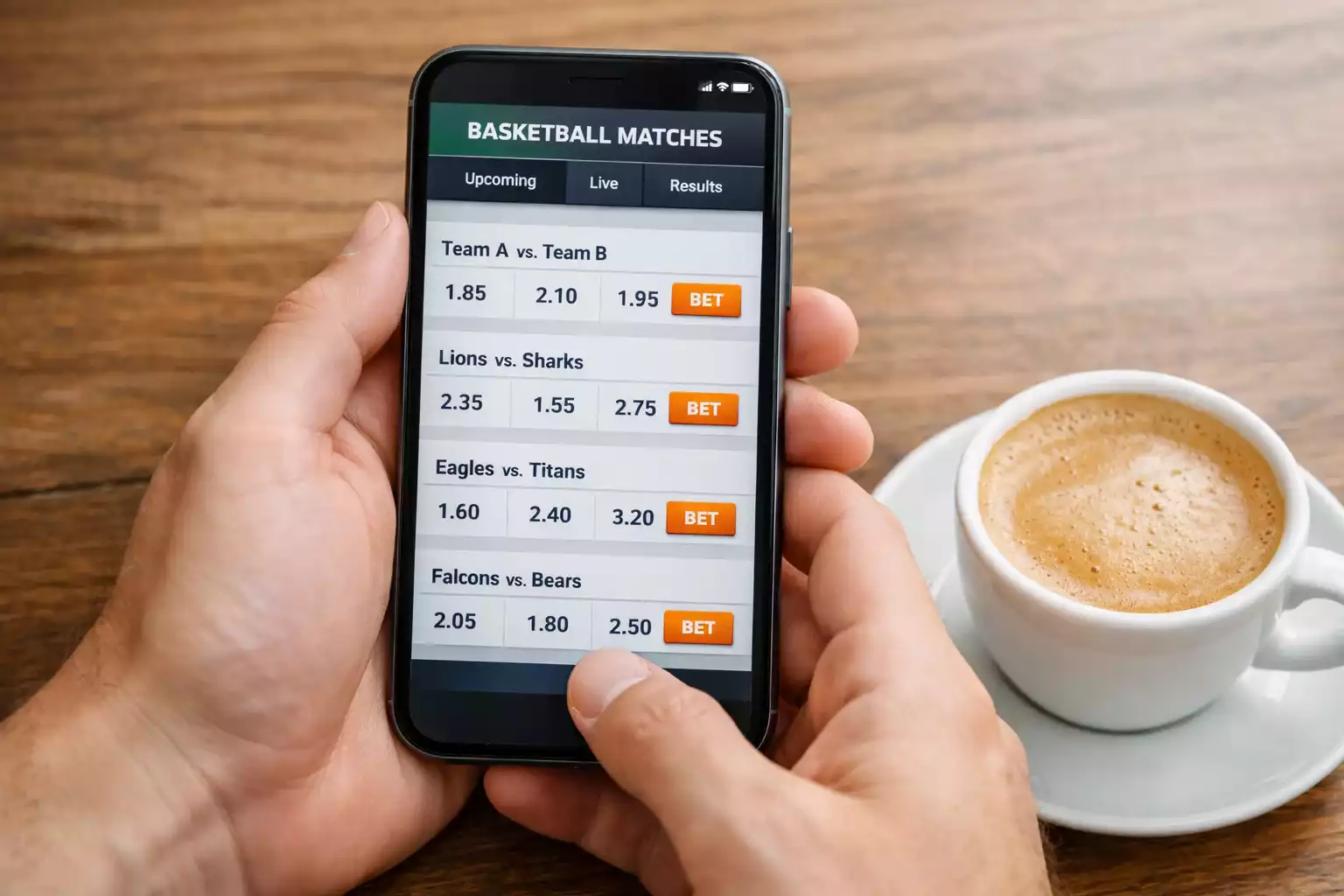 Persona seleccionando una apuesta de baloncesto en la pantalla de su telefono movil
